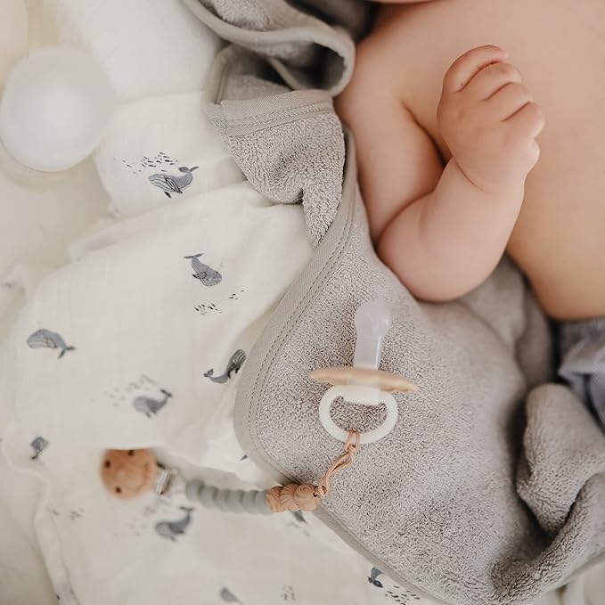 FRIGG Daisy Night SilkySoft Silicone Baby Pacifier | Made in Denmark | BPA-Free (Portobello/Croissant, 6-18 Months)