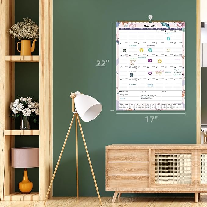 Wall Calendar 2025-2026 Large with Spiral Bound, 18 Month Big Calendar from Jan 2025 to Jun 2026, Vertical Large Monthly Desk Calendar 2025-2026 for Wall, Calendario 2025 (17"x22")