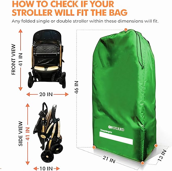 ONGUARD Waterproof Single and Double Stroller Bag for Airplane - Travel Stroller Cover for Air Travel and Storage - Gate Check Bag Backpack- Baby Airplane Essentials - Green