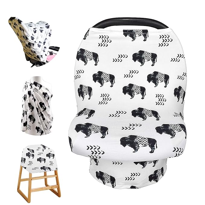 Buffalo Car seat Canopy for Babies, Car Seat Cover for Boys Girls, CarSeat Canopies for Newborn, Multiuse - Nursing Breastfeeding Covers, Shopping Cart/High Chair/Stroller Covers, Soft Breathable