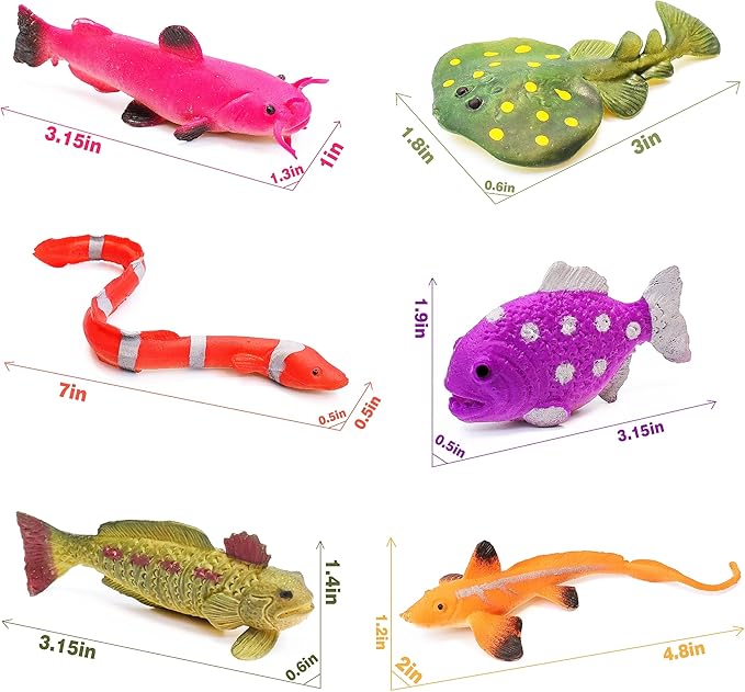 10PCS Sea Animal Figurines Bath Toys, Color Changing Ocean Fish Toys, Stretchy Realistic Animal Set, for Kids 3 and Up, for Themed Parties, Cake Topper, Classroom Rewards, Goodie Bag Filler