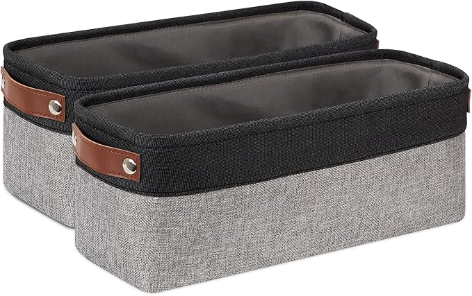 DULLEMELO Small Bathroom Baskets for Toilet Fabric Storage Baskets 2 Pack - 15"x6"x5.5" Foldable Fabric Organizer for Storage Decorative Storage Bins for Home,Closet(Black&Grey)
