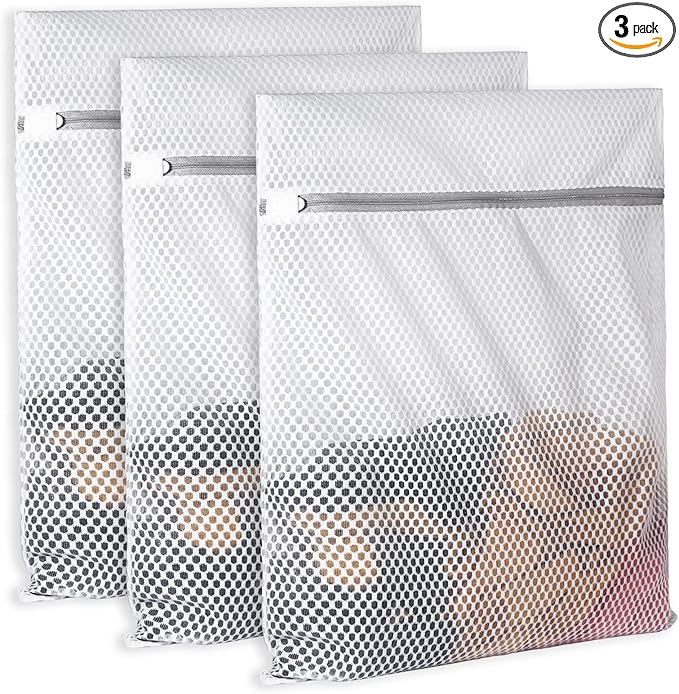 3Pcs Durable Honeycomb Mesh Laundry Bags for Delicates 125gsm Net Fabric Durable and Reusable Delicate Wash Bag,Organization Bag for Lingerie,Sock,12 x 16 Inches(3 Medium)