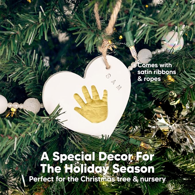 Baby Hand and Footprint Kit Keepsake - Quick-Dry Newborn Foot & Handprint Ornament Kit Boys, Girls, Personalized New Baby Gifts for New Parents, Cute Christmas & Keepsake Gifts (Duo Heart)