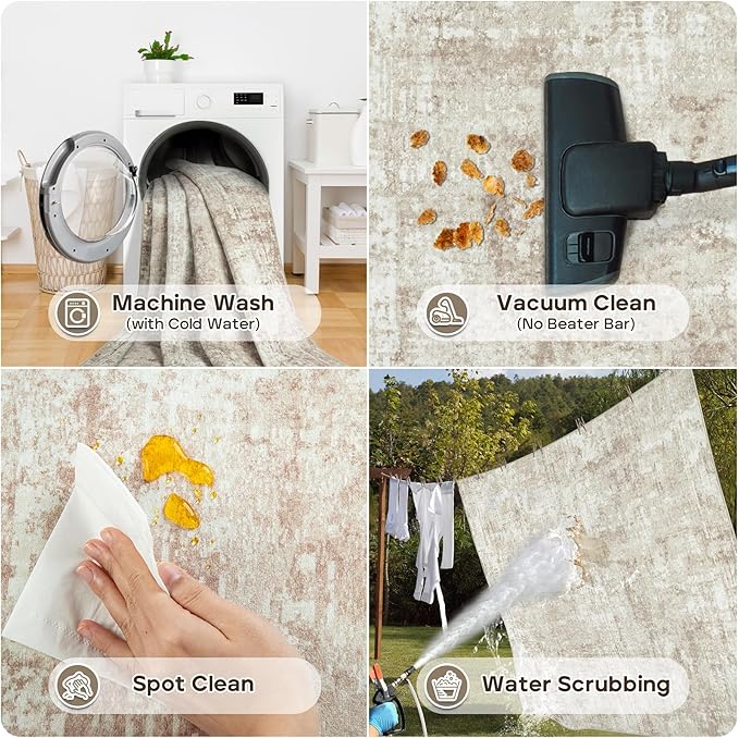 8x10 Area Rugs for Living Room Rug Washable: Modern Large Rug for Dining Room Bedroom Carpet Non Slip 8 by 10 Indoor Abstract Nursery Home Office Beige