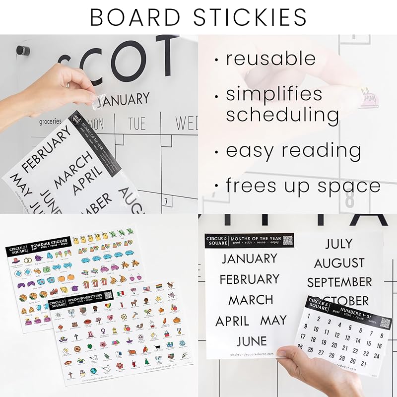 Personalized Clear Acrylic Calendar for Wall, Calendar Whiteboard for Wall, Dry Erase Wall Calendar, Wall Calendar Organizer System for Home (Block, White, 14"W x 11"H)