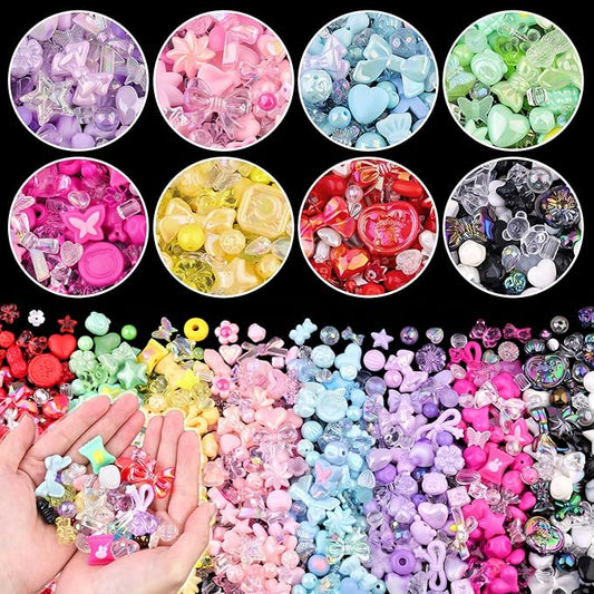 Assorted 400PCS 8 Colors Mixed Acrylic Beads for Bracelet Making, Flower Bow Butterfly GummyBear Aesthetic Bracelet Charms,Cute Beads for Jewelry Making DIY Necklace Keychain Phone Charm