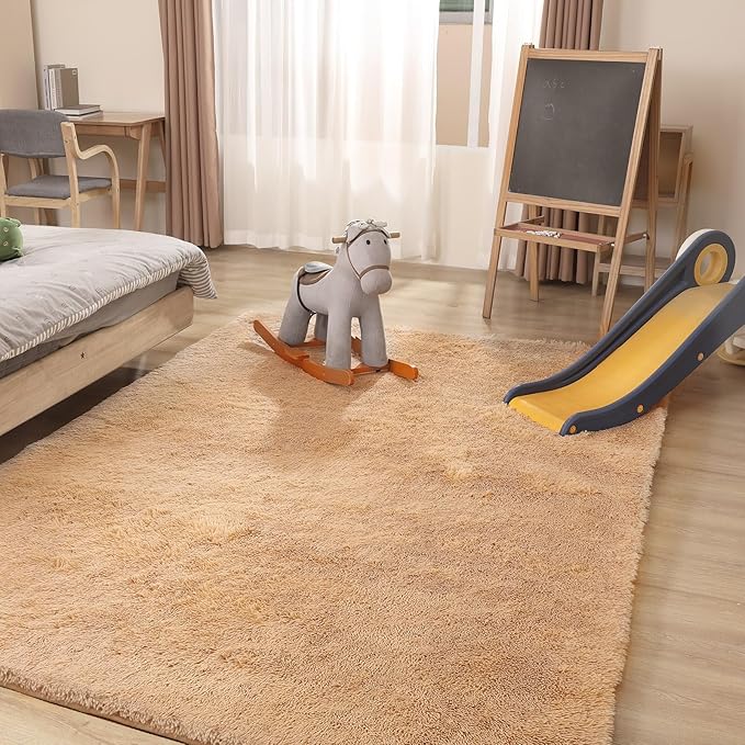 Area Rugs 8x10, Fluffy Rugs for Living Room, Ultra Soft Rugs for Bedroom, Non-Slip Indoor Carpet for Nursery, Kids Room, Playroom, Home Decor, Camel