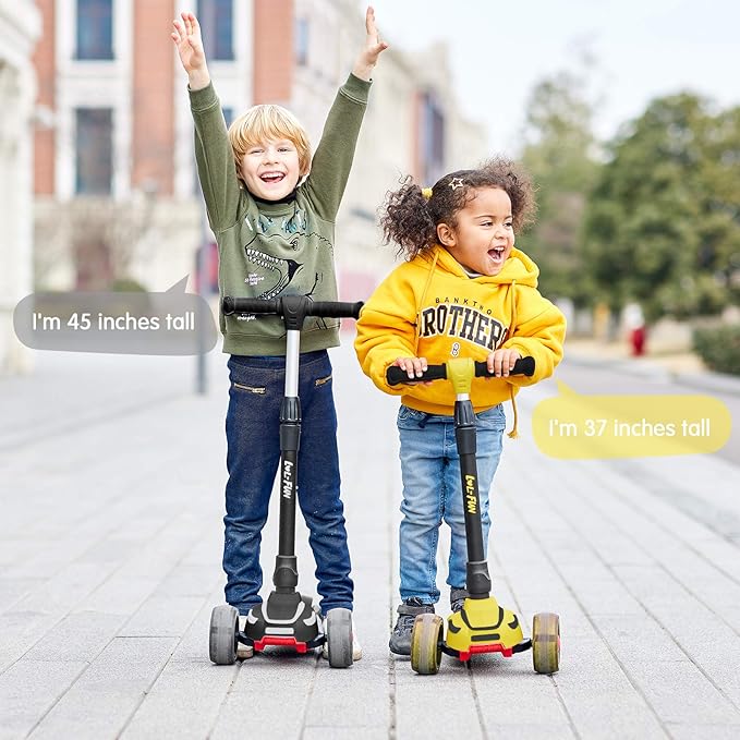 LOL-FUN Toddler Scooter for Kids Ages 3-12 Years Old Boy Girl with 3 Wheel LED Lights, Extra-Wide Childrens Foldable Kick Scooter Kids Ages 3-5 with 4 Adjustable Height and Lean-to-Steer