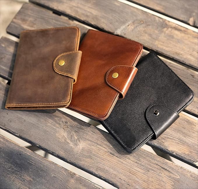 Real Leather Wallet Functional RFID Bifold Passport Holder Travel (Coffee)