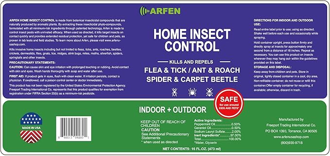 Home Insect Pest Control Spray 16oz – Kills & Repels Fleas, Ticks, Ants, Roaches, Spiders, Bed Bug and More on Contact with Peppermint Oil; Natural Safe and Effective Indoor & Outdoor Solution