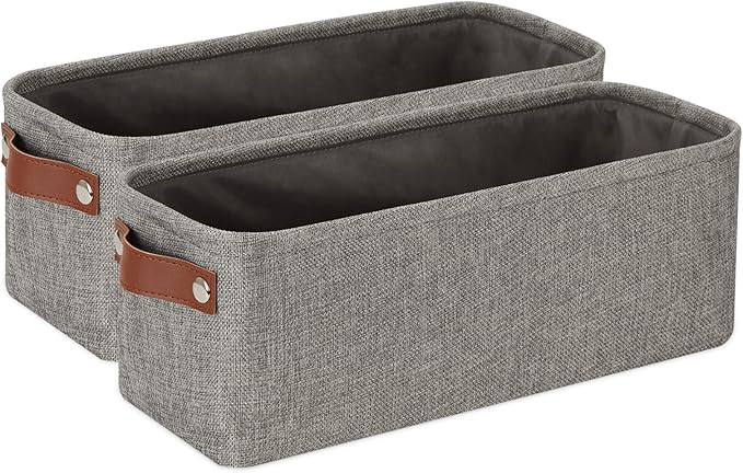 DULLEMELO Soft Cotton Fabric Bathroom Storage Baskets 2 Pack Fabric Shelf Baskets for Gifts Empty Small Storage Organizer for Closet,Toys,Bedroom (Grey)