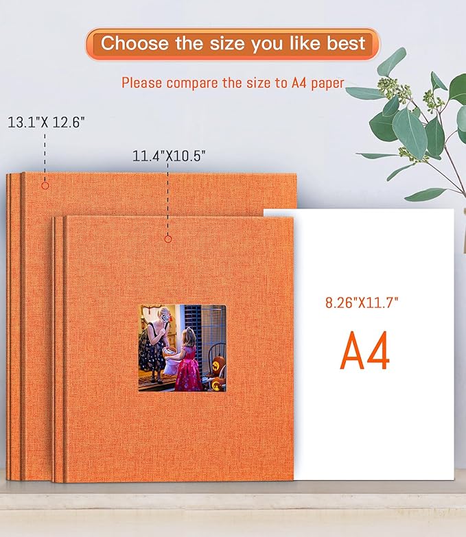 popotop Photo Album Self Adhesive with Picture Display Window,60 Pages DIY Scrapbooking Supplies Kit for 4x6 10x12 Picture,Linen Cover Memory Book for Baby Wedding, with Scraper and Metallic Pen