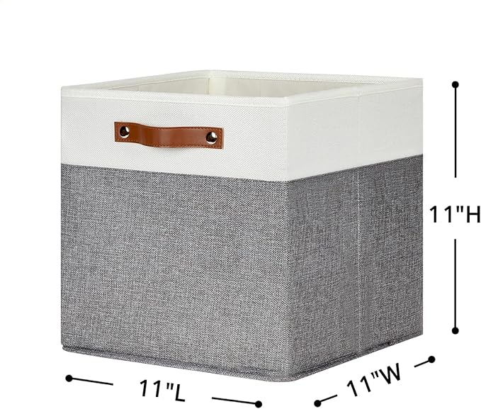 HNZIGE Set of 4, Foldable Storage Cube Bin Baskets, Fabric 11x11 Cube Storage Bins for Storage with Handles, Shelf Bins for Cube Home Toy Nursery Closet(White Gray)