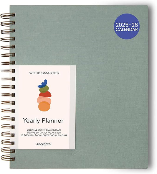 Anecdote Planner 2026 (8.5" x 10") Daily Planner Weekly Monthly Planner - 52 Weeks w/Library Buckram Cover, Brass Spiral - A4 Size Bleed-Resistant Paper – Dutch Blue