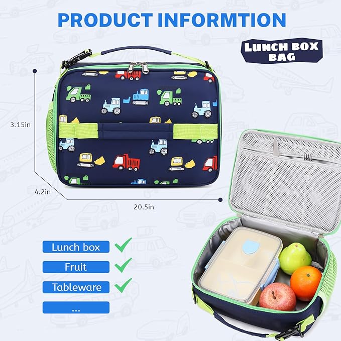 mygreen 3PCS Kids Backpack Set - Waterproof Bookbag with Lunch Box for Boys Ages 3-12, Adorable Cartoon Prints for School & Outdoor Use Dark Blue Rocket