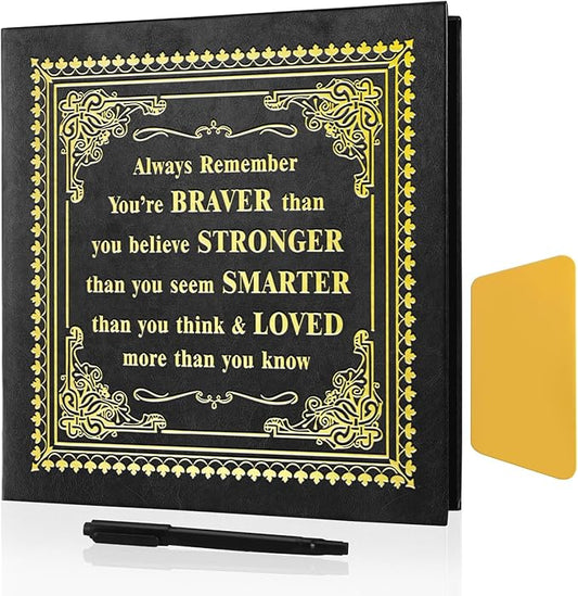 Inspirational Leather Photo Album,Magnetic Self-Stick Page Photo Album,Family Album,Hand Made DIY Albums Holds 3x5, 4x6, 5x7, 6x8 Photos (black-always remember)