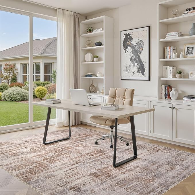 Area Rug for Living Room: 4x6 Washable Neutral Abstract Modern Soft Rugs Non Slip Indoor Floor Stain Resistant Carpet for Bedroom Dining Room Office Nursery - Red Brown