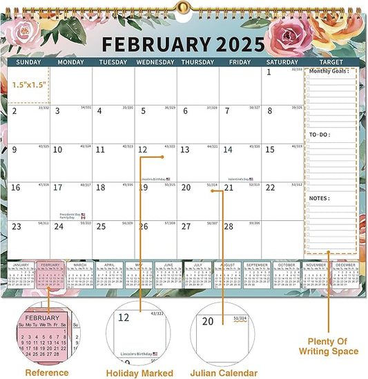 2025 Calendar, Wall Calendar 2025-2026 Planner Hanging Spiral Bound Magnetic Fridge Calendars 15" x 12", Use Jan 2025 - Jun 2026