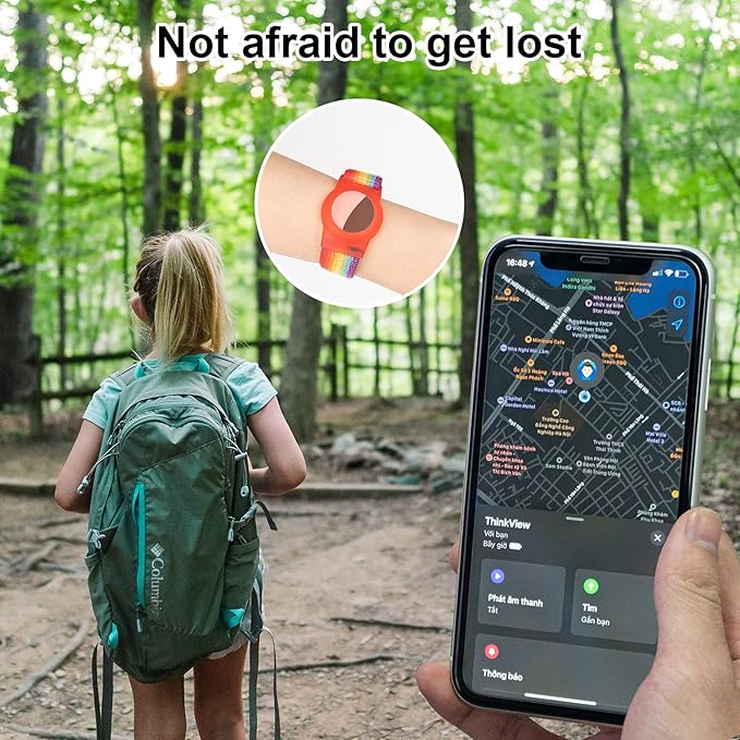 Kids Wristband Compatible with Apple AirTag, Protective Case for Air Tag GPS Tracker Holder with Nylon Bracelet, Adjustable Anti Lost Watch Band for Toddler Child Elder(2PacksRainbowB)