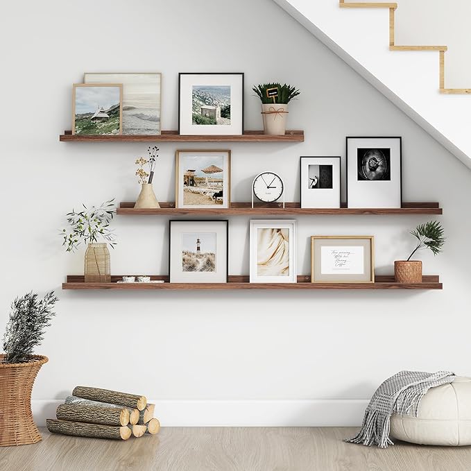 Floating Picture Ledge Shelves for Wall Set of 4, 56 Inch Wall Shelves with Lip Long Large Nursery Book Shelf for Toys Storage Kids Bookshelf Wall Mounted Living Room Bedroom Decor Frames