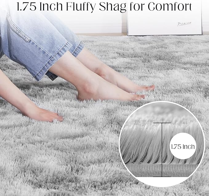 9x12 Area Rugs for Living Room, Ultra Soft Fluffy Rugs for Bedroom, Anti-Skid High Pile Indoor Carpet for Nursery, Study Room, Playroom, Home Decoration, Tie-Dyed Light Grey