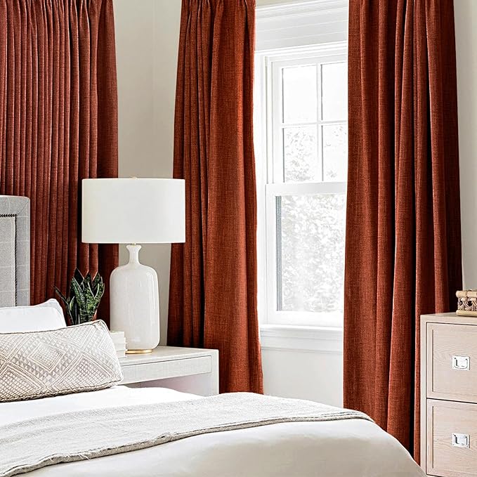 MIULEE Linen Curtains Soild 100% Blackout Thermal Insulated Burnt Orange Fall Curtains Grommet Room Darkening Curtains & Drapes for Living Room Bedroom Nursery 42 x 90,Rust Terracotta (2 Panels)