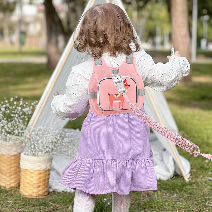 Accmor Toddler Harness Leash + Anti Lost Wrist Link, Cute Deer Kids Harness with Leash, Collapsible Child Leash Baby Walking Harness Protector Wristband Strap for Baby Girls Outdoor