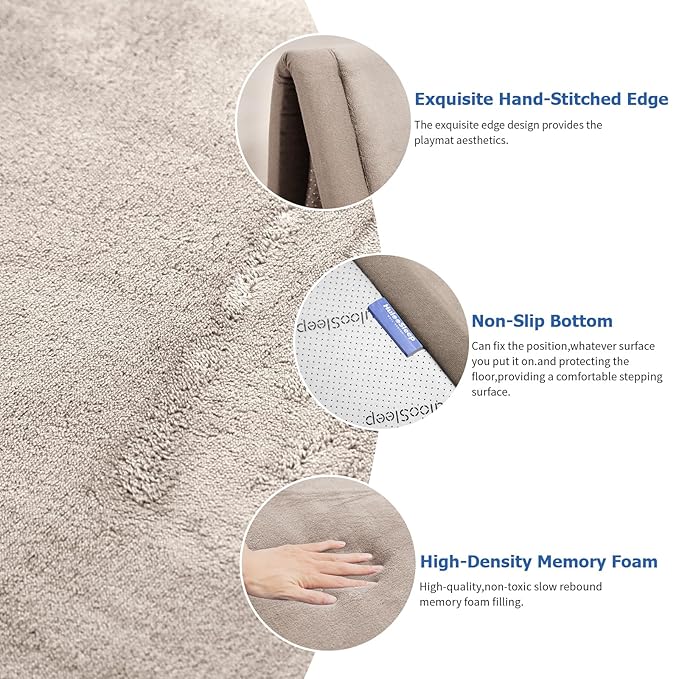 Baby Play Mat for Floor,1.3" Thick Memory Foam Tummy Time Mat for Toddlers,Infants,Kids,Water-Repellent Soft Nursery Rug,Extra Large Non Slip for Crawling&Yoga,Tatami Style for Living Room(Beige)