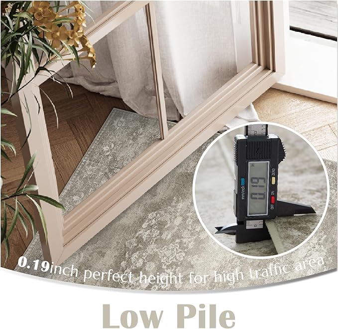 jinchan Hallway Runner Rug 2x10 Vintage Floral Distressed Design - Machine Washable Non-Slip Low-Pile Soft Thin Faux Wool Kitchen Carpet for Farmhouse Bedroom Laundry Room(2x10ft,Brown)