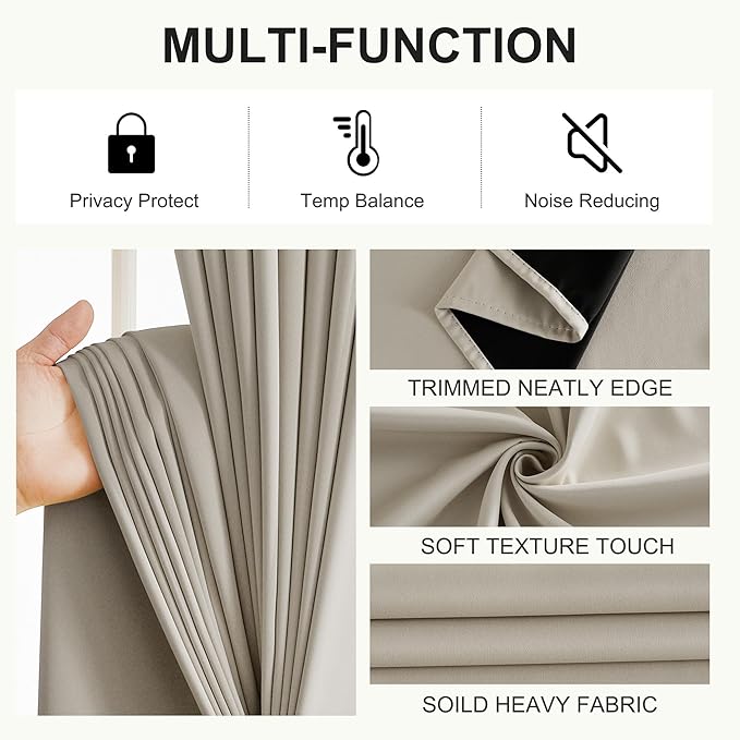 NICETOWN 100% Blackout Curtains 52 x 84 inches Long, Farmhouse Curtains Set of 2 Panels Thermal Insulated Privacy Window Curtains for Bedroom Living Room