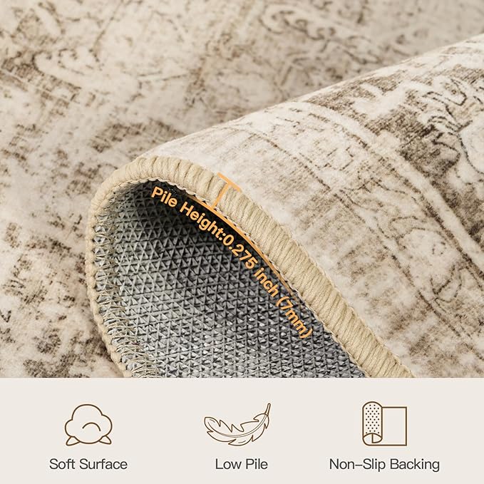 Lofus 9x12 Area Rug for Living Room,Beige Washable Large Rugs with Non-Slip Backing,Soft Neutral Carpets for Bedroom Dining Room Home Office Indoor Nursery