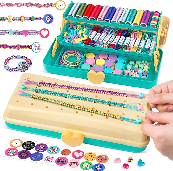 Friendship Bracelet Making Kit with Storage Box,DIY String Bracelet Arts and Craft for Girls Aged 8-12,Kids' Travel Activity Toy Set,Easter Birthday Gifts for Ages 6 7 8 9 10 11 12 Year Old Blue