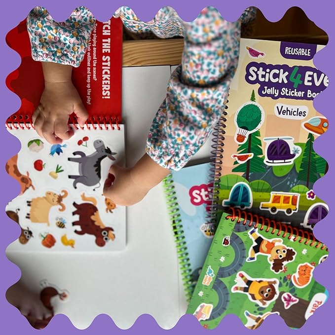 Stick4Ever Jelly Sticker Book - for Kids - Waterproof, Easy to Clean Jelly Stickers for Kids - Reusable Sticker Book for Toddlers with 50 Pcs of Reusable Stickers (Farm)
