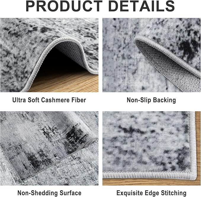 Area Rugs 10x12 Living Room - Washable Rug Modern Abstract Soft Large Neutral Non-Slip Carpet Indoor Floor Thin Carpets for Bedroom Dining Room Farmhouse Nursery Home Office Black