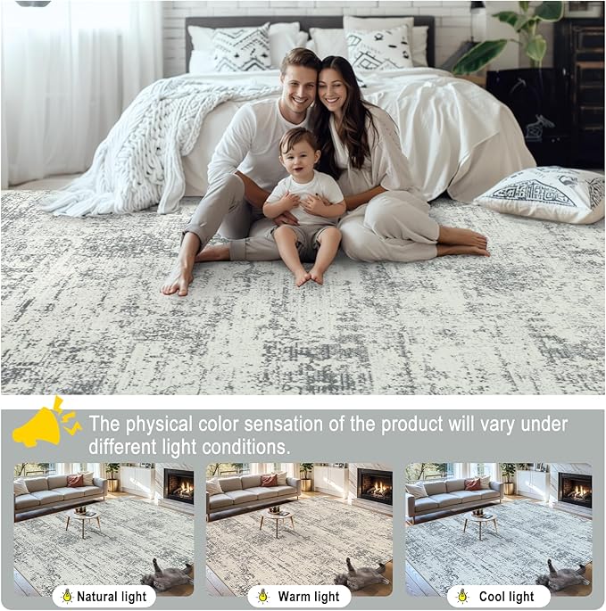 Area Rugs Living Room Rug - 4x6 Washable Modern Abstract Soft Neutral Non-Slip Carpet Large Indoor Floor Stain Resistant Thin Carpets for Bedroom Dining Room Farmhouse Nursery Home Office Grey