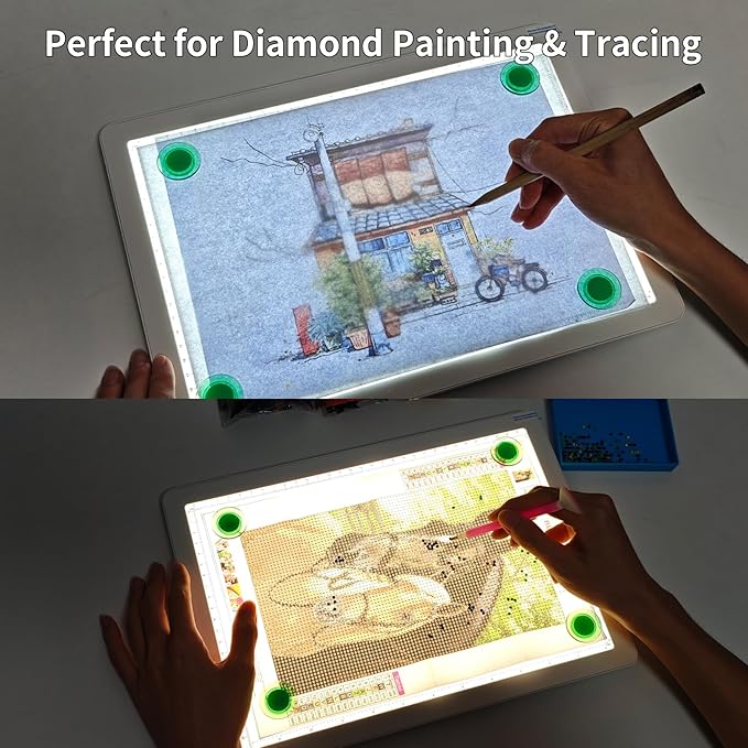 TOHETO Rechargeable A4 Light Board with Stand, Super Bright Magnetic Light Pad with Side Buttons, Wireless Light Box for Tracing and Drawing, Cordless LED Light Table for Diamond Painting White