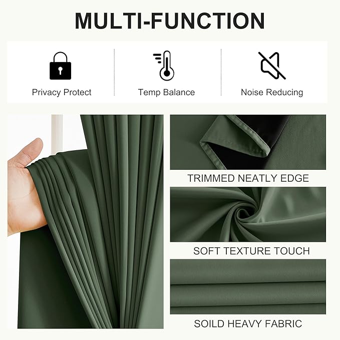 NICETOWN 100% Blackout Greyish Green Curtains 84 inches Long 2 Panels Set for Bedroom, Thermal Insulated Grommet Drapes, Room Darkening Curtain for Living Room(W52 x L84 Inch)