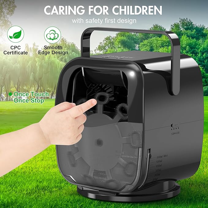 5000mAh Rechargeable Bubble Machine, 90°/180°/360° Auto Rotation, 3 Speeds, Automatic Bubble Blower for Parties, Weddings, Getherings Indoor Outdoor, Bubble Maker Toy for Toddlers, Kids, Pets