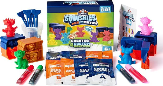 Elmer's Squishies Mix and Match, DIY Squishy Toys, Kids Crafts, Creates 4 Mix and Match Characters, 24 Piece Kit