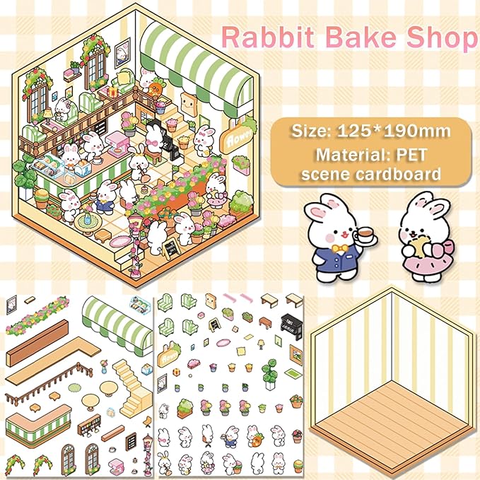 5 Set 3D Scene Stickers DIY 3D House Stickers -Fun DIY Stickers Scene Make Your Own clothing store Shop Amusement park for Adult Kids-Make Your Own Stickers-Cute Cartoon Sticker Scenes for Adults Kids