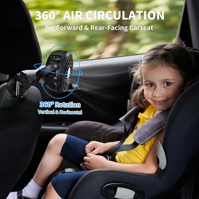AMACOOL Battery Operated Stroller Fan Flexible Tripod Clip On Fan with 3 Speeds and Rotatable Handheld Personal Fans for Car Seat Crib Bike Treadmill (Black)