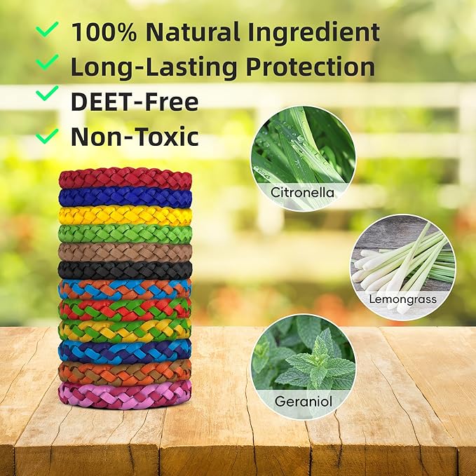 36 Pack Mosquito Repellent Bracelets, DEET-Free Natural Bands, PU Leather Insect & Bug Repellent Wrist Bands for Kids & Adults, Individually Wrapped