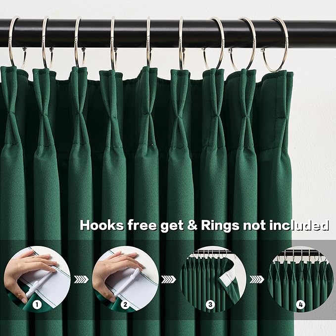 KEQIAOSUOCAI Dark Hunter Green Window Draperies 108 Inches Long 9 FT Tall, Pinch Pleat Room Darkening Thermal Insulated Curtains for Living Room Emaerald Green 40 x 108-inch 2 Panels