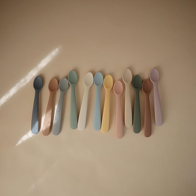 mushie Silicone Baby Feeding Spoons | 2 Pack (Dried Thyme/Natural)