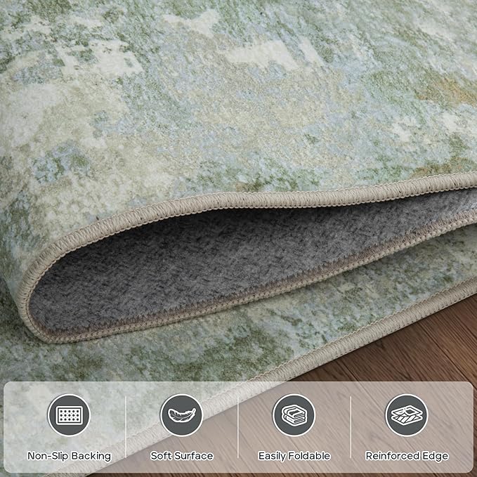 9x12 Area Rugs for Living Room Rug Washable: Modern Large Rug for Dining Room Bedroom Carpet Non Slip 9 by 12 Indoor Abstract Nursery Home Office Green
