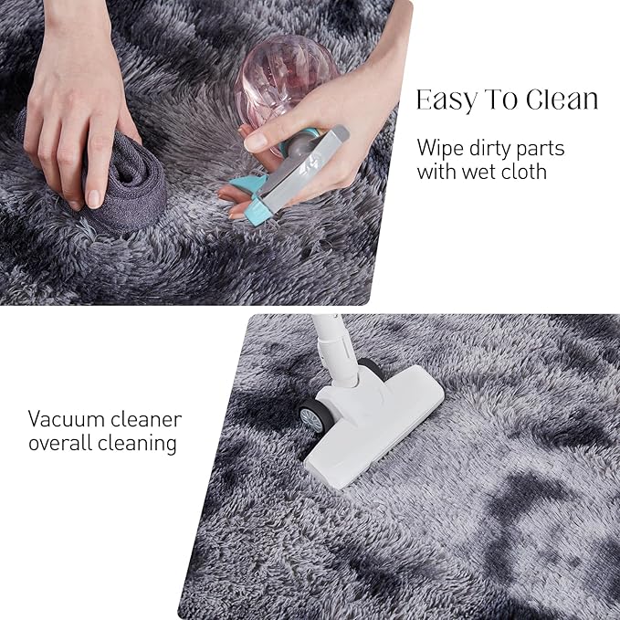Fluffy Shag Area Rug, 3x5 Tie-Dyed Dark Grey Rugs for Bedroom, Soft Plush Area Rugs for Living Room, Non-Slip Indoor Carpet for Nursery, Study Room, Dressing Room, Home Decor