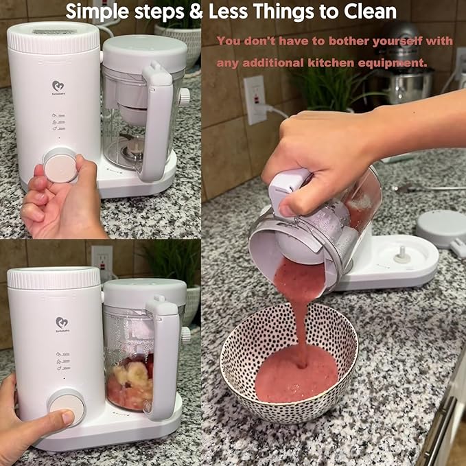 Baby Food Maker Bellababy Baby Food Processor, Puree Blender Steamer with Reversible Steam Basket, One Button Easy Operation & Large Opening for Easy Cleaning