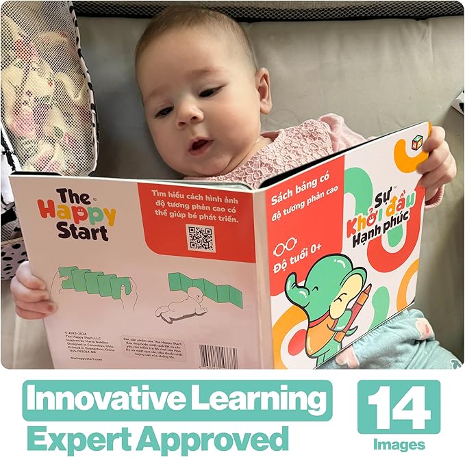 Happy Start Award-Winning High Contrast Board Book - Newborn Black & White Baby Cards, Easy to Clean, Hospital Approved, Stands on Its Own, Tummy Time Toy, Ages 0+ (Vietnamese)