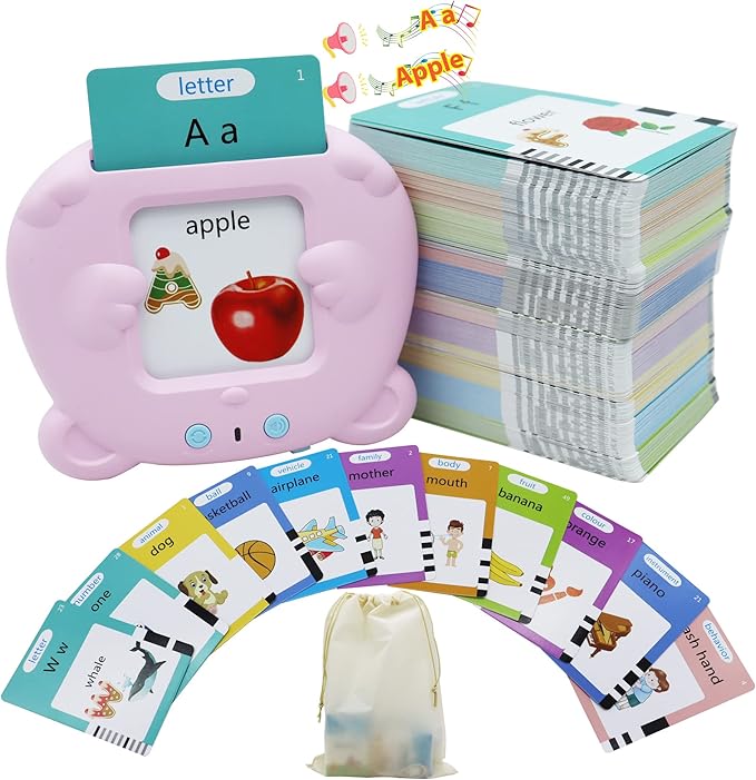 MAYAPHILOS 510 Words Alphabet Talking Flash Cards for 3-8 Years Toddlers, Educational Learning Interactive Toy for Boys Girls Kids Birthday Gifts, Preschool Montessori Speech Therapy Autism Toys Pink